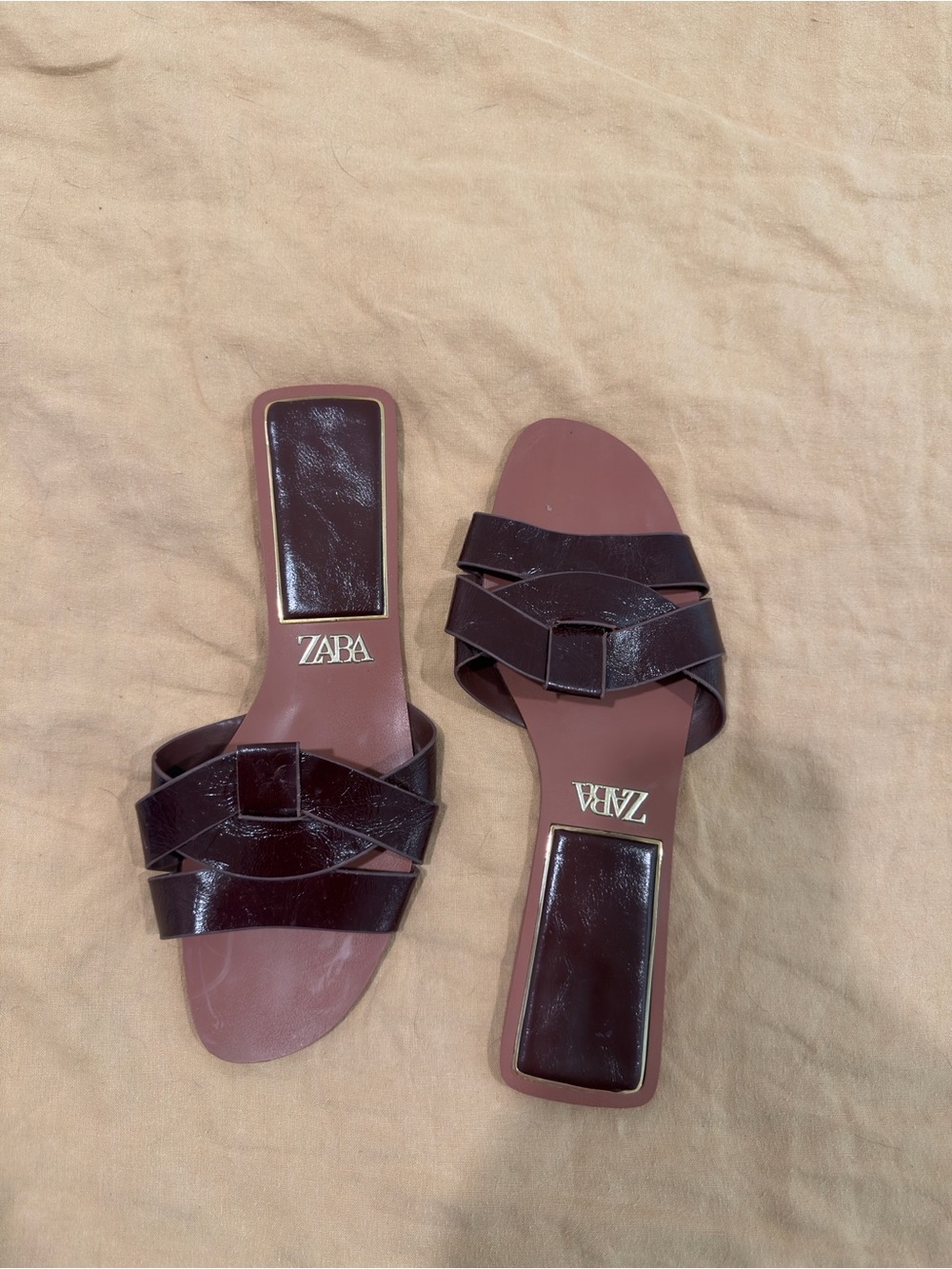 ZARA Burgundy Patent Leather Slide Mules
